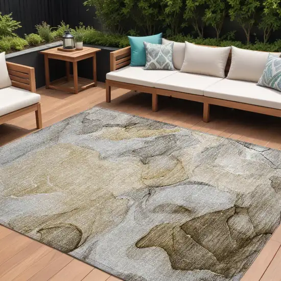 Brown Abstract Washable Non Skid Indoor Outdoor Area Rug Photo 1