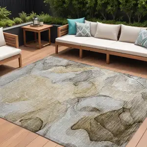 Photo of Brown Abstract Washable Non Skid Indoor Outdoor Area Rug