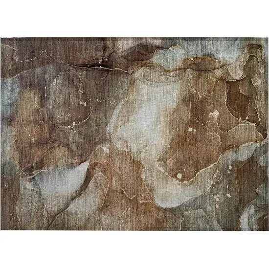 Brown Abstract Washable Non Skid Indoor Outdoor Area Rug Photo 2