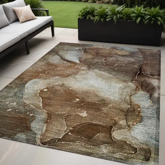 Brown Abstract Washable Non Skid Indoor Outdoor Area Rug Photo 1