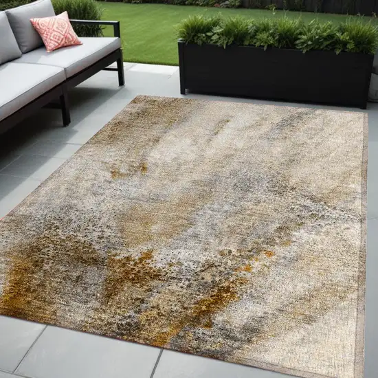 Brown Abstract Washable Non Skid Indoor Outdoor Area Rug Photo 1