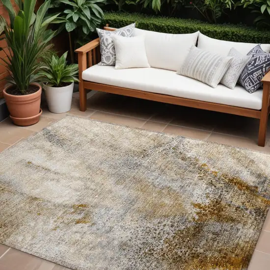 Brown Abstract Washable Non Skid Indoor Outdoor Area Rug Photo 1