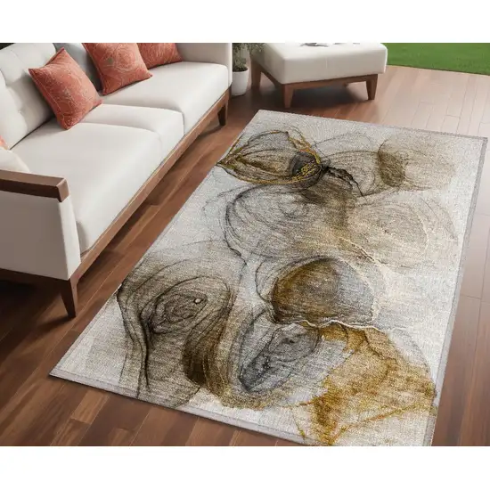 Brown Abstract Washable Non Skid Indoor Outdoor Area Rug Photo 1