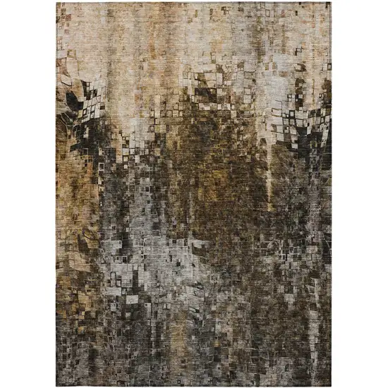 Brown Abstract Washable Non Skid Indoor Outdoor Area Rug Photo 6