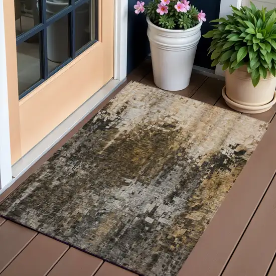 Brown And Copper Abstract Washable Indoor Outdoor Area Rug Photo 1