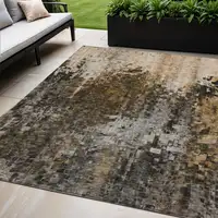 Photo of Brown Abstract Washable Non Skid Indoor Outdoor Area Rug