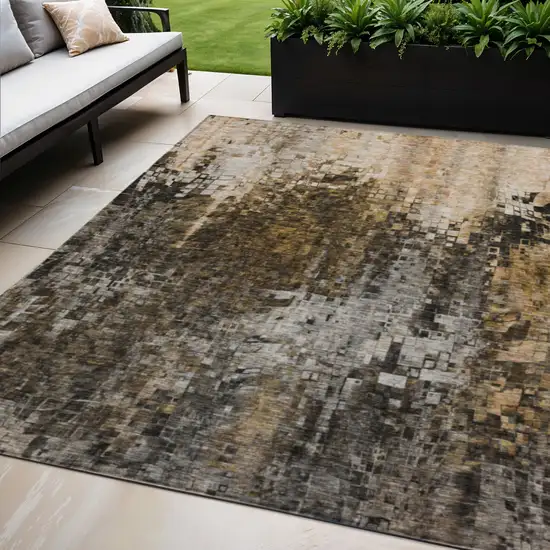 Brown Abstract Washable Non Skid Indoor Outdoor Area Rug Photo 1