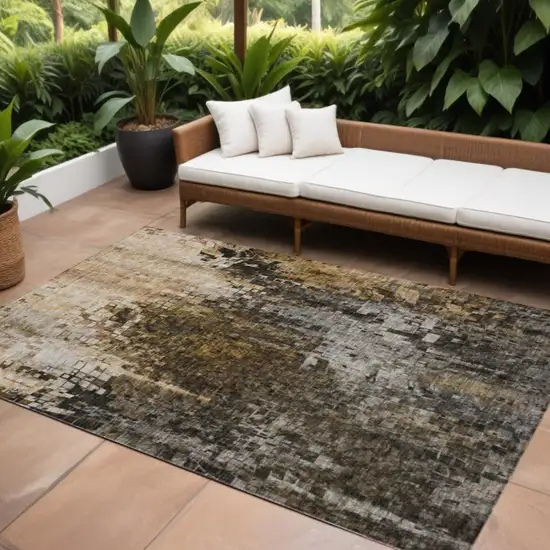 Brown Abstract Washable Non Skid Indoor Outdoor Area Rug Photo 1