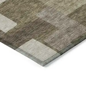 Photo of Brown And Beige Abstract Washable Indoor Outdoor Area Rug