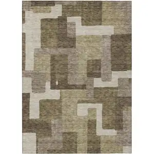 Photo of Brown And Beige Abstract Washable Indoor Outdoor Area Rug