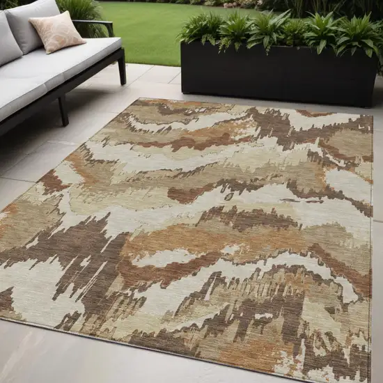 Brown And Beige Abstract Washable Indoor Outdoor Area Rug Photo 1