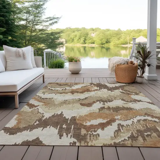 Brown And Beige Abstract Washable Indoor Outdoor Area Rug Photo 9