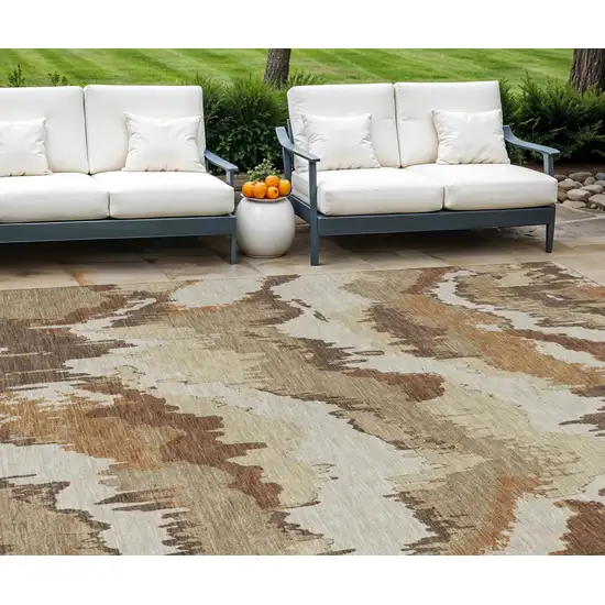 Brown And Beige Abstract Washable Indoor Outdoor Area Rug Photo 1