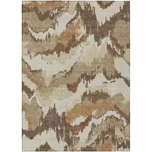 Photo of Brown And Beige Abstract Washable Indoor Outdoor Area Rug