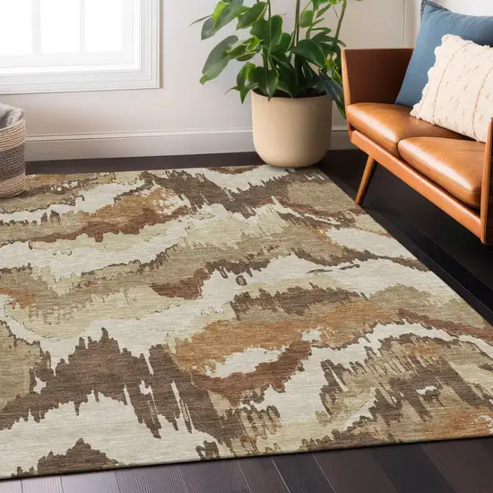 Brown And Beige Abstract Washable Indoor Outdoor Area Rug Photo 9