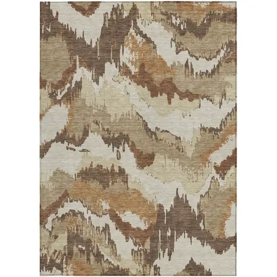 Brown And Beige Abstract Washable Indoor Outdoor Area Rug Photo 7