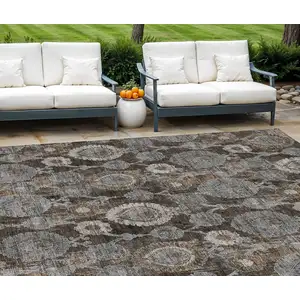 Photo of Brown And Beige Damask Washable Indoor Outdoor Area Rug