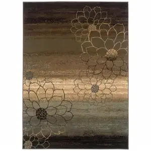 Photo of Brown And Beige Floral Power Loom Stain Resistant Area Rug