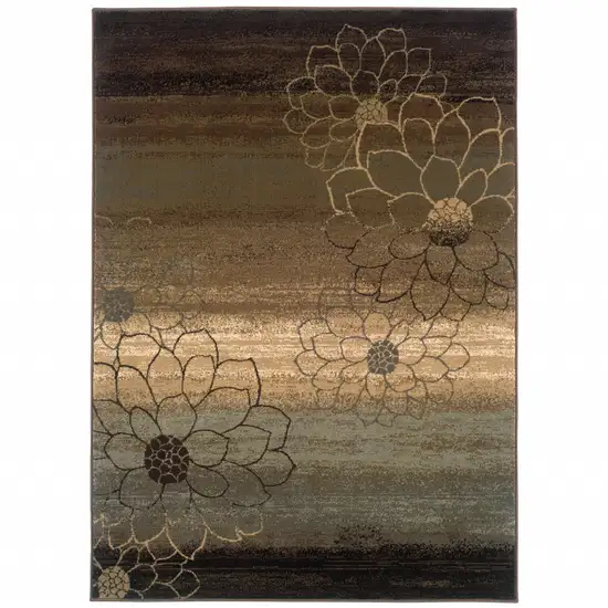 Brown And Beige Floral Power Loom Stain Resistant Area Rug Photo 1