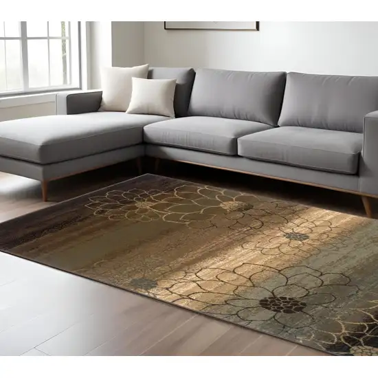 Brown and Black Floral Power Loom Area Rug Photo 1