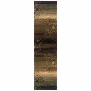 Photo of Brown And Beige Floral Power Loom Stain Resistant Runner Rug