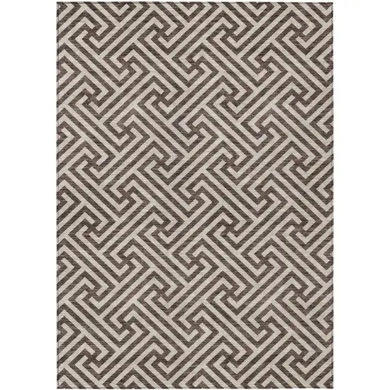 Brown And Beige Geometric Washable Indoor Outdoor Area Rug Photo 1