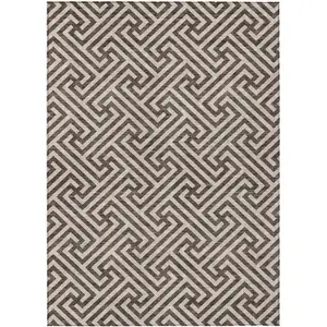 Photo of Brown And Beige Geometric Washable Indoor Outdoor Area Rug