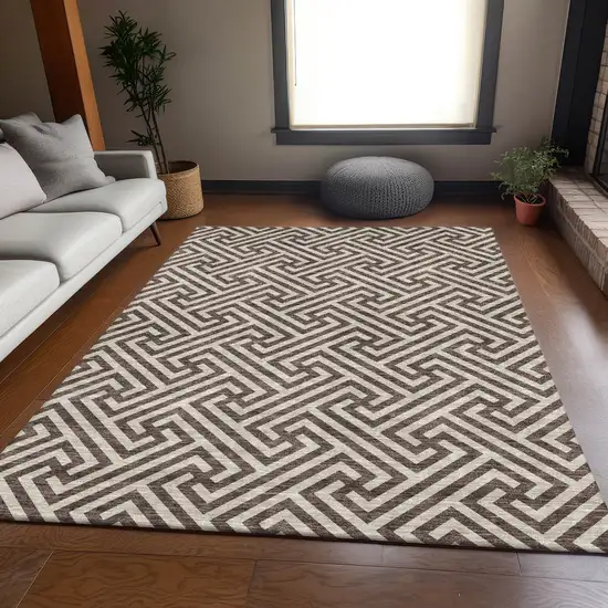 Brown And Beige Geometric Washable Indoor Outdoor Area Rug Photo 8