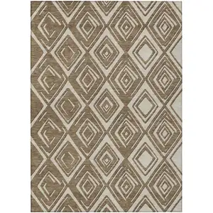 Photo of Brown And Beige Geometric Washable Indoor Outdoor Area Rug