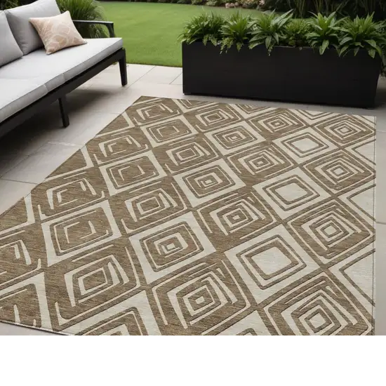 Brown And Beige Geometric Washable Indoor Outdoor Area Rug Photo 1