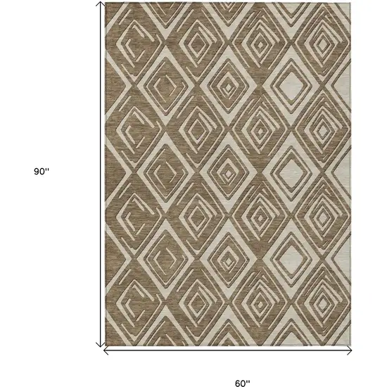 Brown And Beige Geometric Washable Indoor Outdoor Area Rug Photo 3