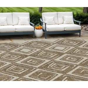 Photo of Brown And Beige Geometric Washable Indoor Outdoor Area Rug