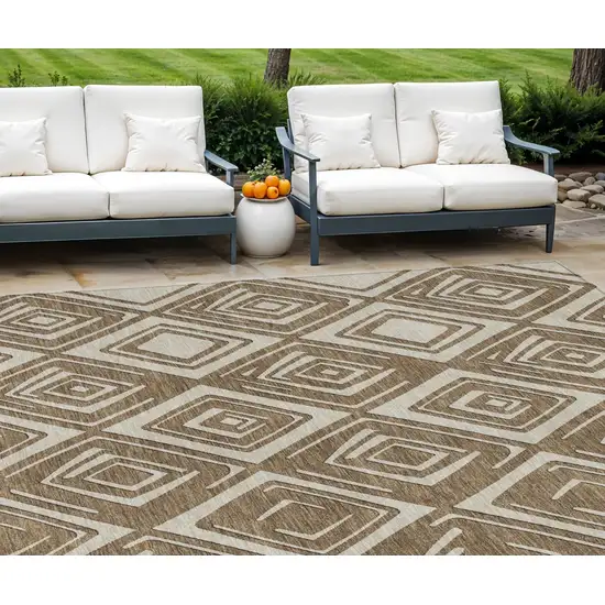 Brown And Beige Geometric Washable Indoor Outdoor Area Rug Photo 1