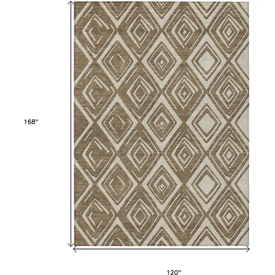 Brown And Beige Geometric Washable Indoor Outdoor Area Rug Photo 3