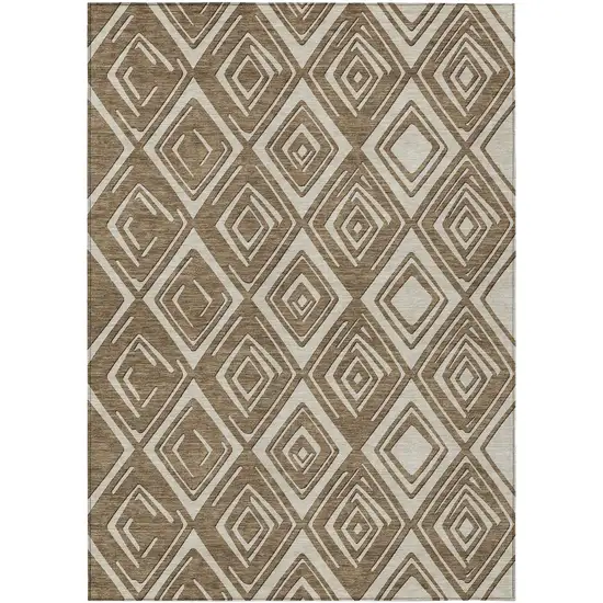 Brown And Beige Geometric Washable Indoor Outdoor Area Rug Photo 2