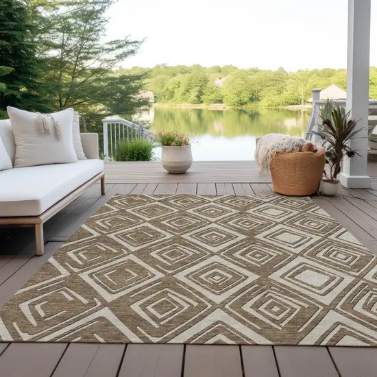 Brown And Beige Geometric Washable Indoor Outdoor Area Rug Photo 9