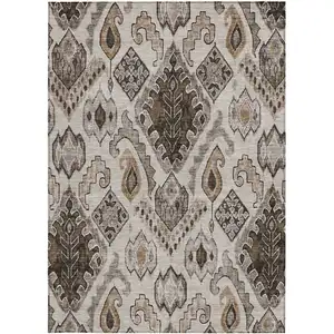 Photo of Brown And Beige Moroccan Washable Indoor Outdoor Area Rug