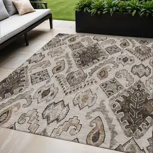 Photo of Brown And Beige Moroccan Washable Indoor Outdoor Area Rug