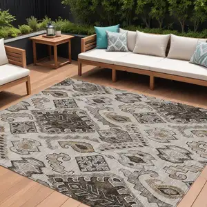 Photo of Brown And Beige Moroccan Washable Indoor Outdoor Area Rug