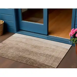 Photo of Brown And Beige Ombre Washable Indoor Outdoor Area Rug