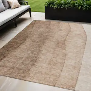 Photo of Brown And Beige Ombre Washable Indoor Outdoor Area Rug