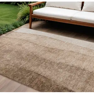 Photo of Brown And Beige Ombre Washable Indoor Outdoor Area Rug