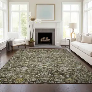 Photo of Brown And Beige Oriental Washable Indoor Outdoor Area Rug