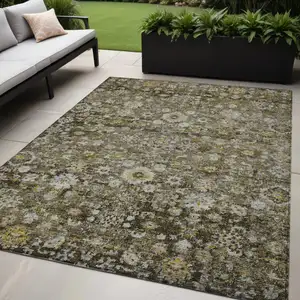 Photo of Brown And Beige Oriental Washable Indoor Outdoor Area Rug