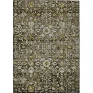 Photo of Brown And Beige Oriental Washable Indoor Outdoor Area Rug