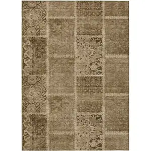 Photo of Brown And Beige Patchwork Washable Indoor Outdoor Area Rug