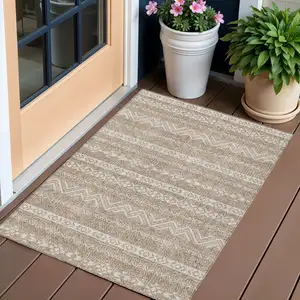 Photo of Brown And Beige Southwestern Washable Indoor Outdoor Area Rug