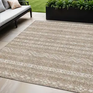 Photo of Brown And Beige Southwestern Washable Indoor Outdoor Area Rug