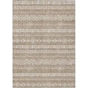 Photo of Brown And Beige Southwestern Washable Indoor Outdoor Area Rug