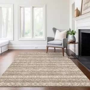 Photo of Brown And Beige Southwestern Washable Indoor Outdoor Area Rug